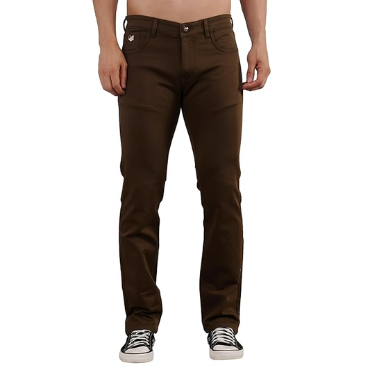 Men's Mid Rise Cotton Denim Jeans (Size-M) (Color-DARK BROWN)