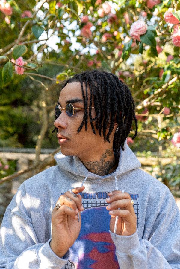 Heavyweight Hoodie in Grey With Lost in Motion Print