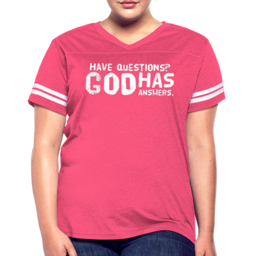 Womens T-shirt Vintage Sport Black - have Questions? God has Answers