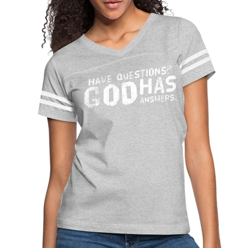 Womens T-shirt Vintage Sport Black - have Questions? God has Answers